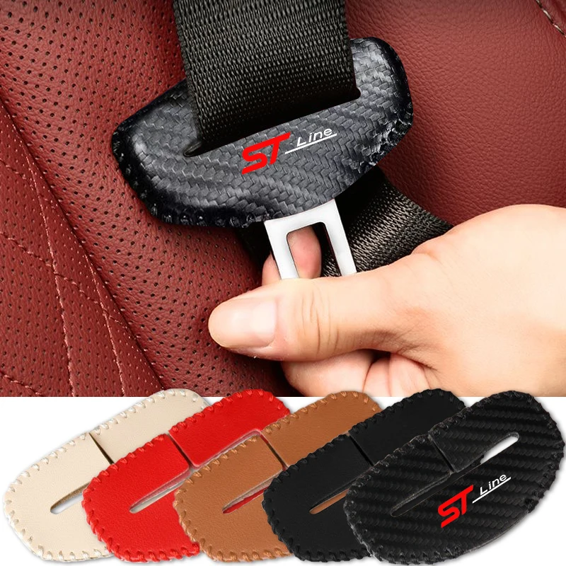 

Car Seat Belt Buckle Clip Protector Leather Cover Protection Case For Ford St Line Mondeo Focus Mk4 Socus Puma 2019 Accessories