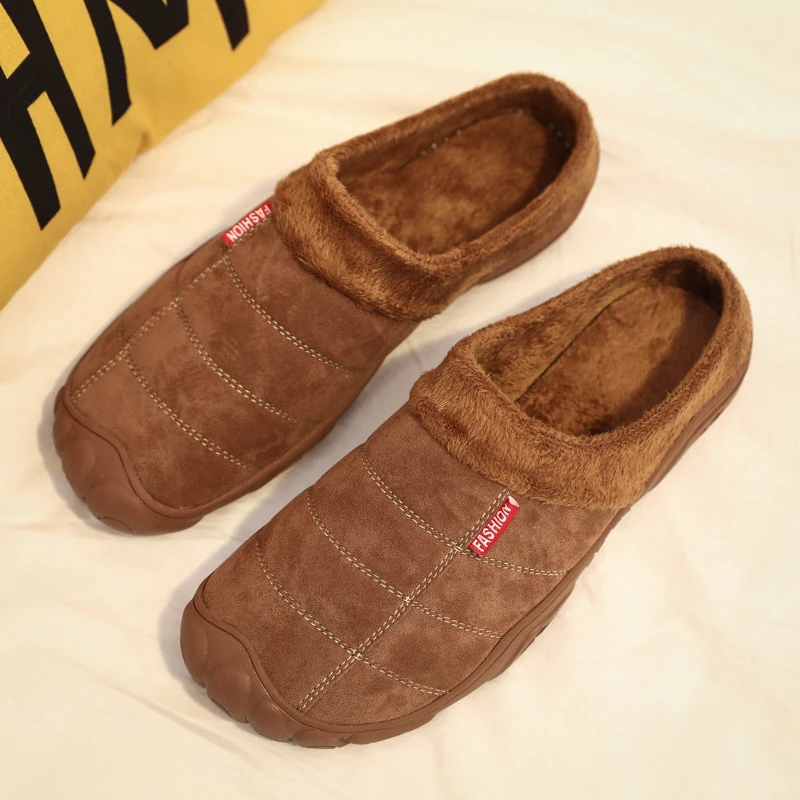 

Slippers for men and women winter indoor warmth lovers thick wool non-slip leather slippers cotton slippers for men and women