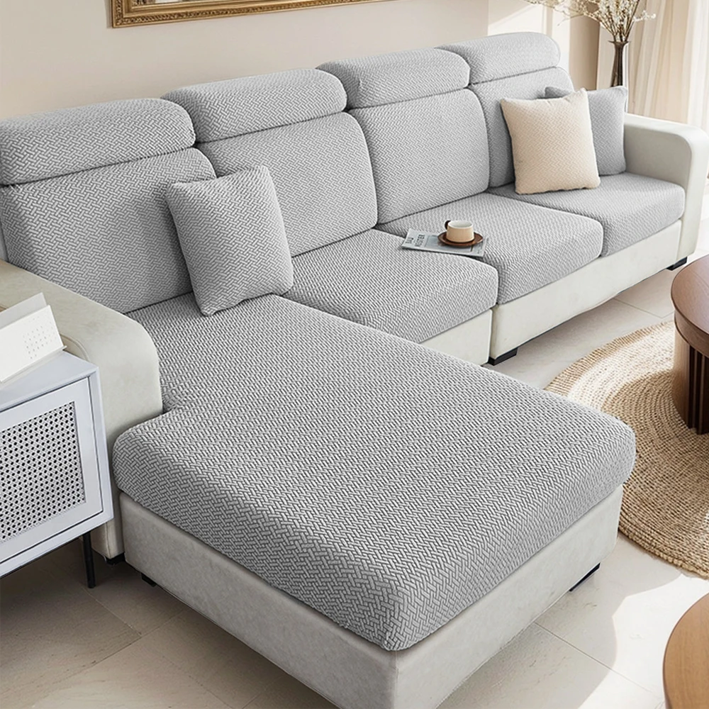 1pc Luxury Twill Jacquard Sofa Seat Covers Stretch Solid Color Cushion Slipcover Living Room Durable Fabric Easy Fit Sofa Cover 2
