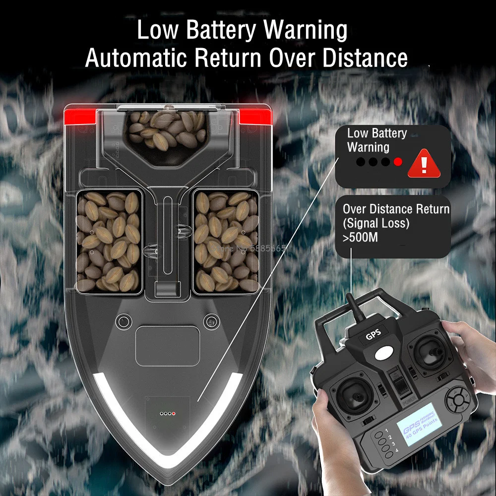 Large Sonar 40GPS Auto Return RC Bait Boat 500M Fixed Speed Cruise Waterproof 3Hopper GPS Smart Remote Control RC Fishing Boat 3