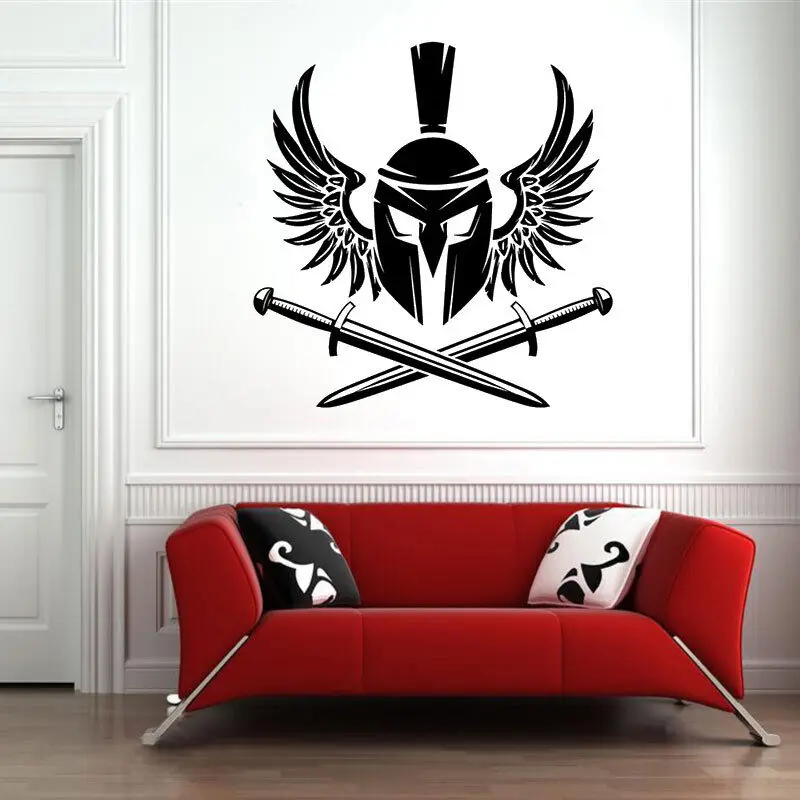 Decalcomania Da Parete In Vinile Spartan Warrior Helmet Sword Decal Home Decor Wall Sticker Soggiorno Camera Da Letto Fashion Art Decoration Sbd11