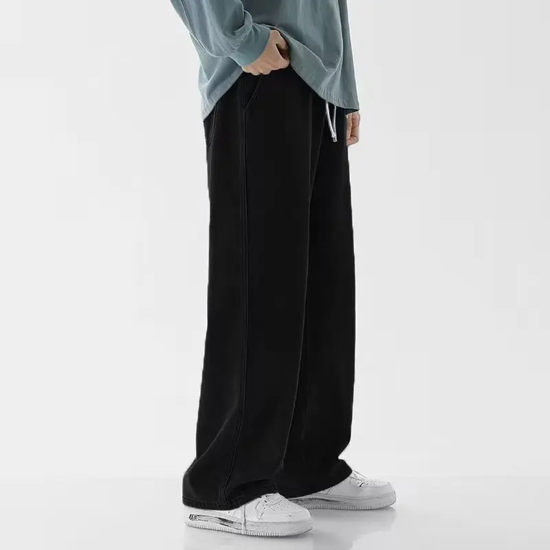 Jeans Men Spring 2024 New Loose High Street Straight Cylinder Solid Color Wide Leg Pants Casual Comfortable All-match Long Pants