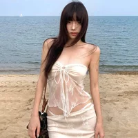 Thai Design Sensual Lace Bikini Set Vacation Hot Spring Swimming Suit Women's Split Long Dress Beachwear Holiday Photography