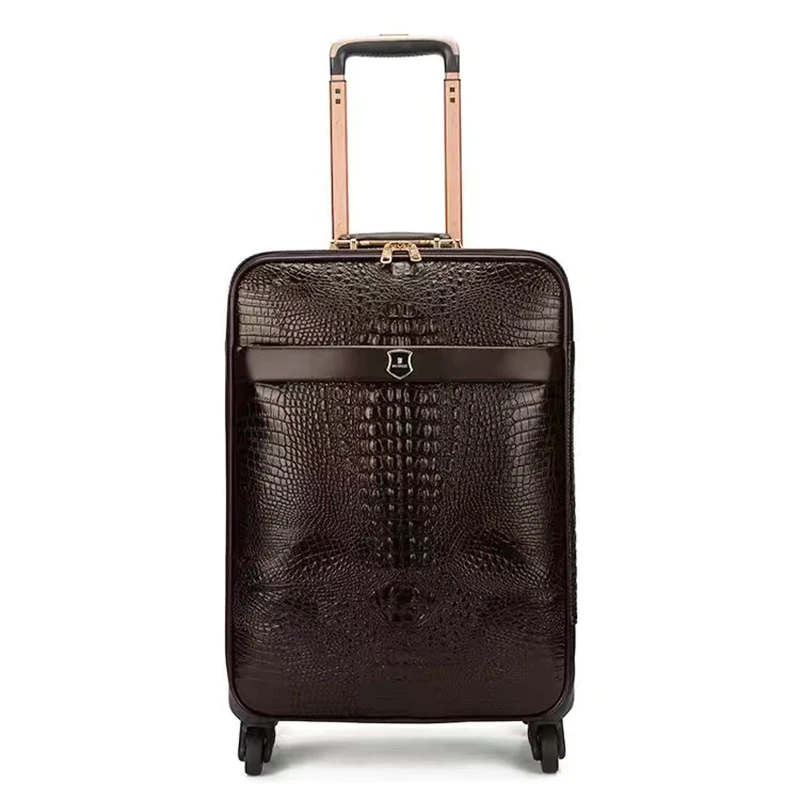 Genuine leather crocodile pattern trolley luggage universal wheel