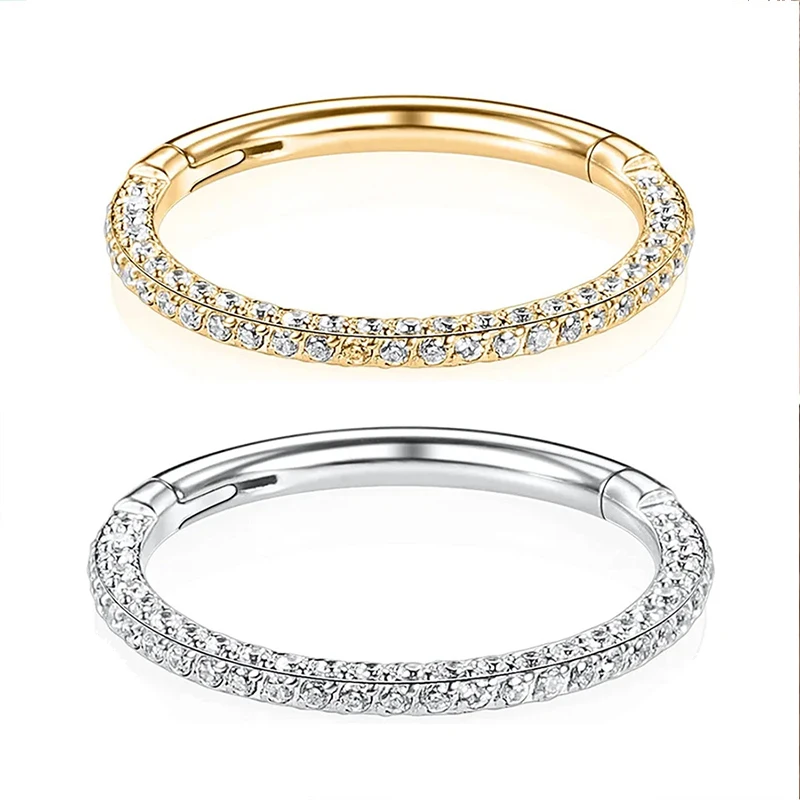 1PC G23 Titanium Hinged Segment Nose Ring Clicker Helix Conch Piercing Cartilage Tragus Earring Lobe Hoop CZ Piercing Jewelry