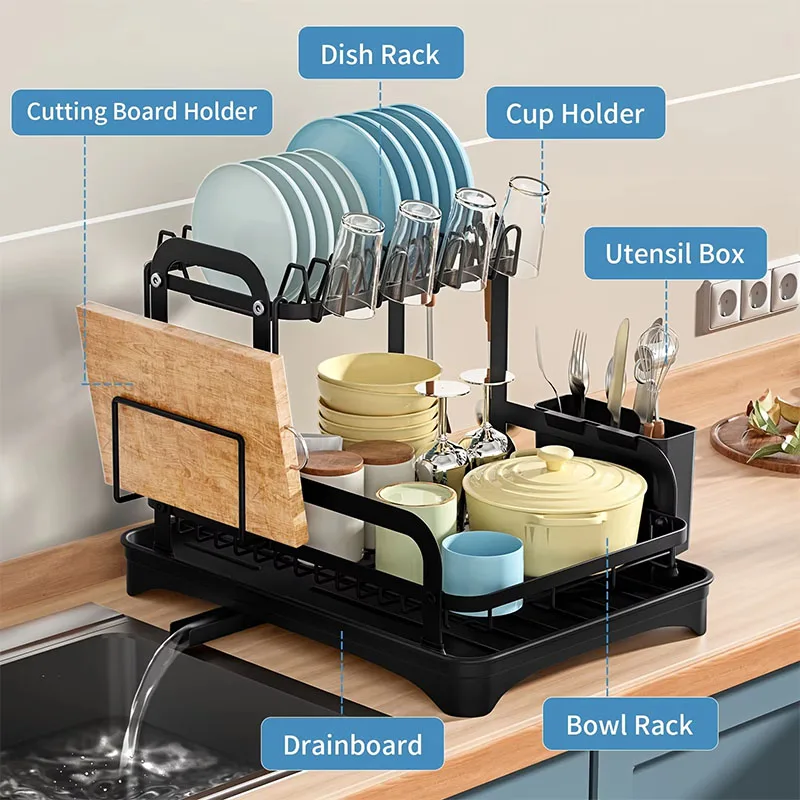 Kitchen Storage Rack Dish Drain Rack Household Double-Layer Storage For Bowl Dish Chopsticks Chopping Board