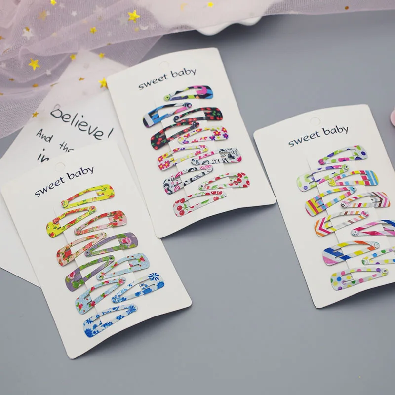Girls Hair Clips 10 Set Mini Press Clips Colorful Baked Lacquer Baby Safe Snaps Cute Cartoon Prints Pink Hair Barrettes
