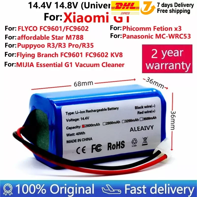 18650 Batteries 14.4V 2600mAh Li ion Battery For Xiaomi G1 MI Robot Vacuum-Mop Essential MJSTG1 Vacuum Cleaner