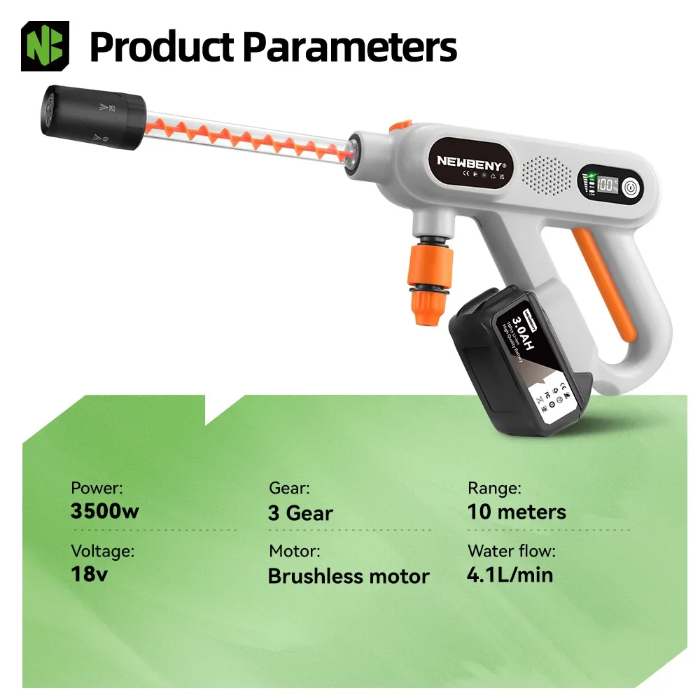 220Bar Brushless High Pressure Power Car Washer Gun 3 Gears Cordless Garden Clean Spray Gun For 21V 18V Battery