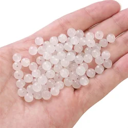 Vibrant Jelly Painted Glass Beads - 50Pcs Round Imitation Jade - 6mm 50Pcs (White)