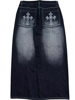 European and American vintage wash do old jeans men Y2k street fashion pocket cross embroidery wide leg pants Punk trend pants 1