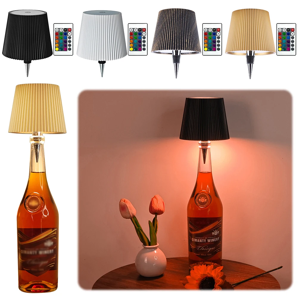 Wireless Bottle Lamp 3 Color + RGB LED Table Lamp Rechargeable Wine Bottle Lamp Touch-Control Desk LED Lamp for Bars Restaurants