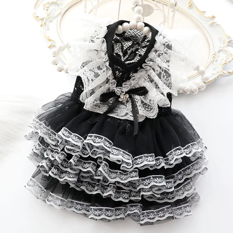 dog Lolita Princess Dress Small Dog Pet cute Clothing Skirt Dogs Clothes Cat Print Thin Summer White Dogs Clothing Chihuahua dog costume set