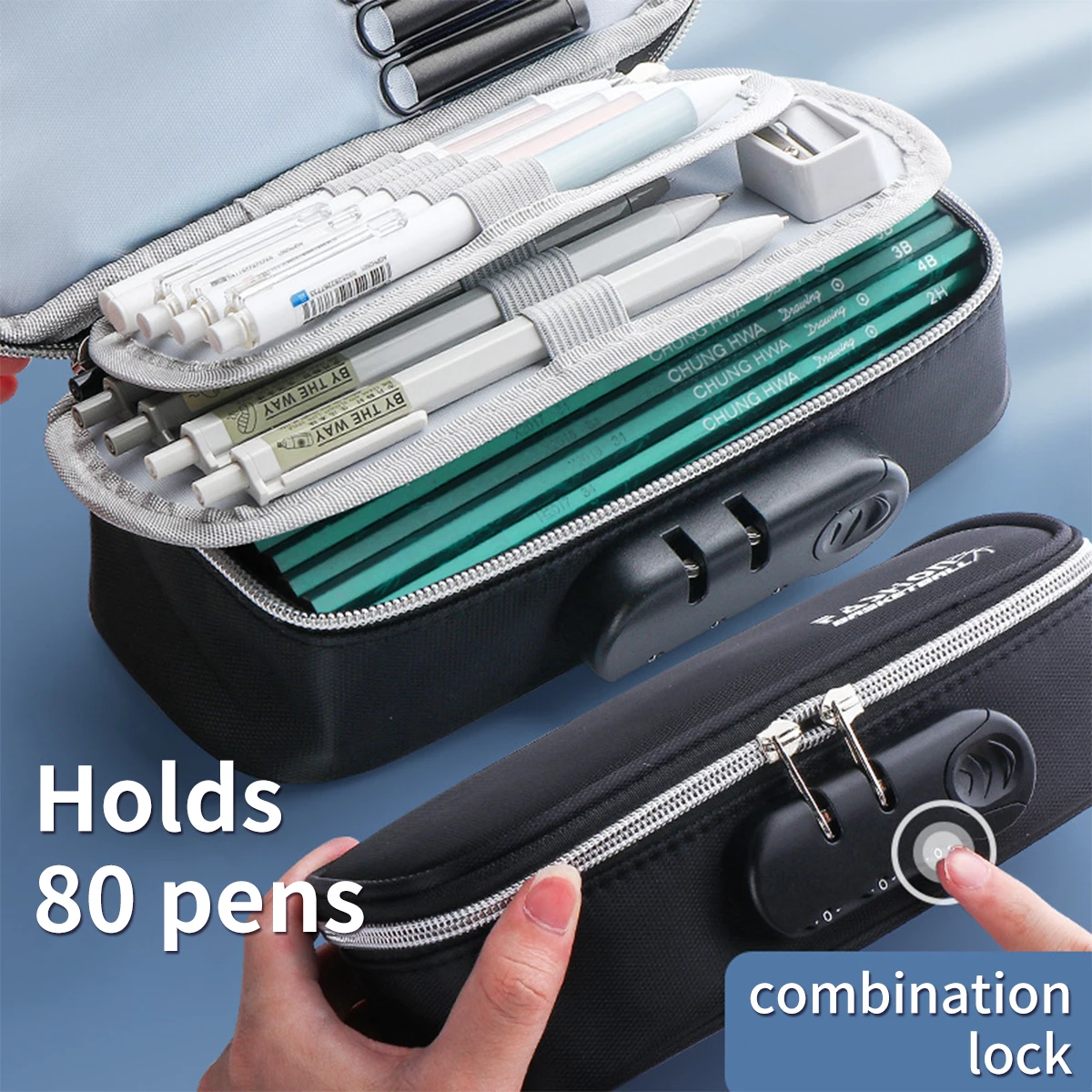 1PC simple portable combination lock pencil case Boys canvas pencil case Large capacity Student Gift