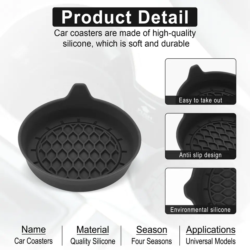 2 Sottobicchieri Per Auto In Silicone, Antiscivolo E Impermeabili, Universali, Diametro 8 Cm, Colore Nero/Grigio