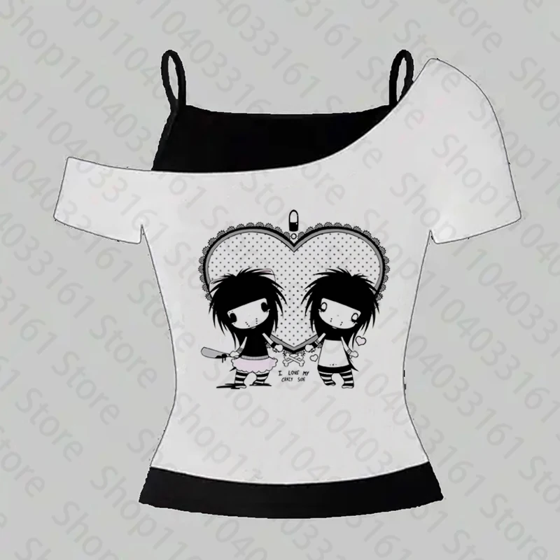 Y2k Anime Cute Streetwear O-neck 90s Text Print Tops Women Harajuku Clothes Simple Vintage Crop Tee Aesthetic Emo Casual T-shirt 3