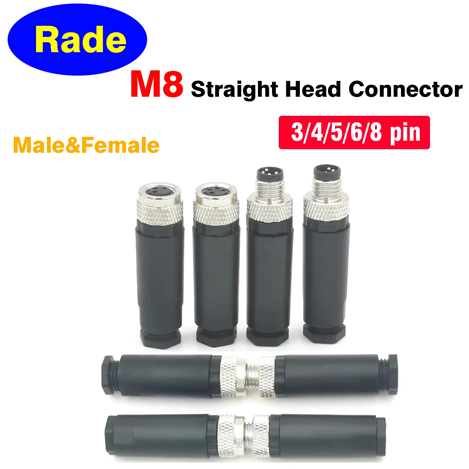 

5/10/20Pcs M8 Straight Head Waterproof Aviation Plug Socket 3/4/5/6/8 Pin Male Female Sensor Proximity Switch Cable Connector