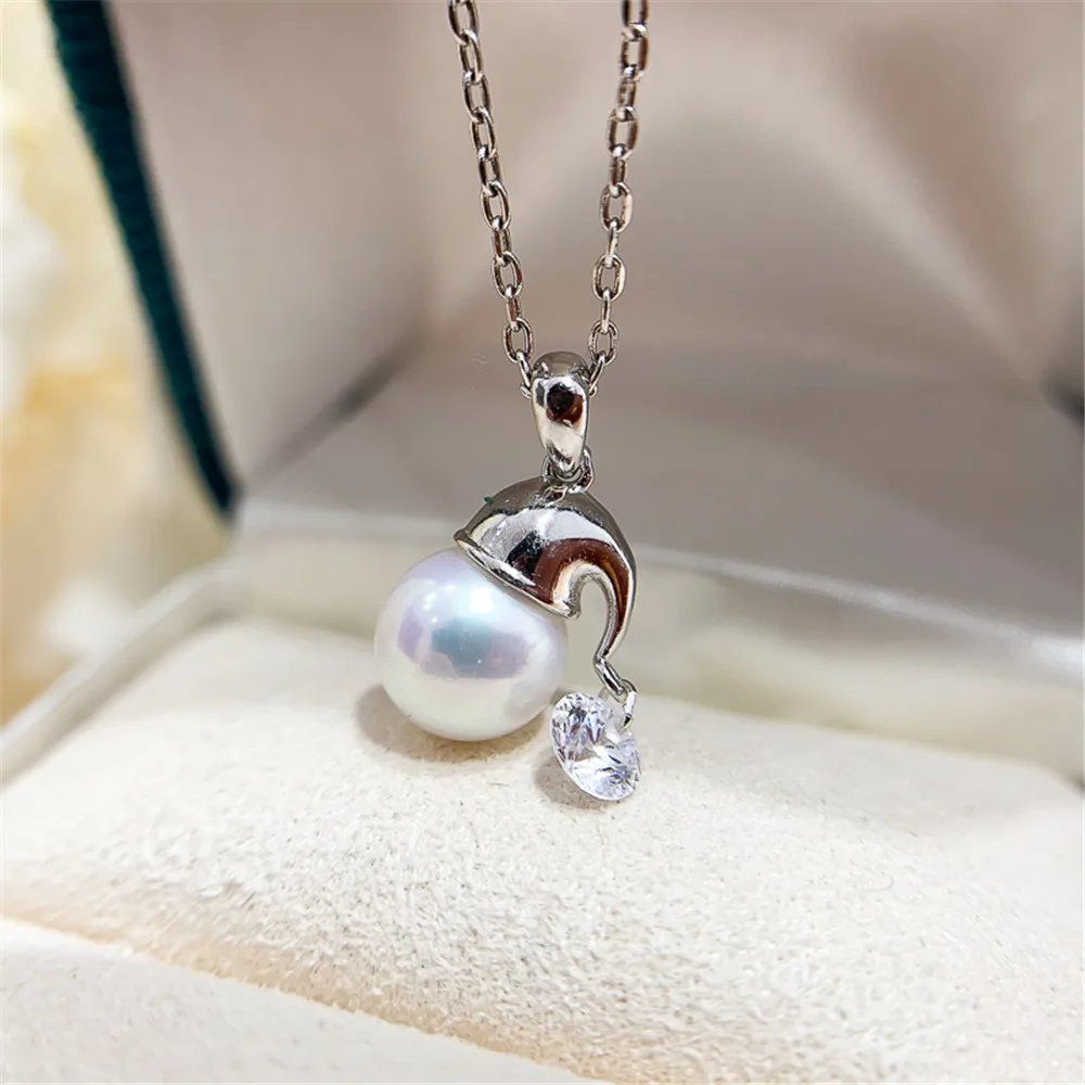 

DIY pearl accessories S925 sterling silver pendant with empty Christmas hat necklace pendant for women with 7-9mm round beads