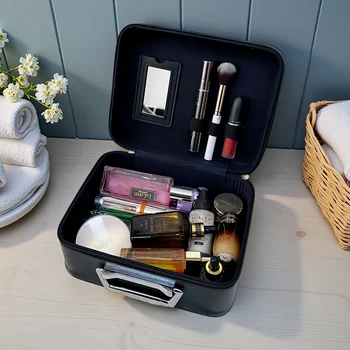Borsa da Viaggio per Trucco con Specchio, Valigetta Cosmetica Portatile, Organizer per Truccatori, Porta Pennelli e Contenitore per Accessori