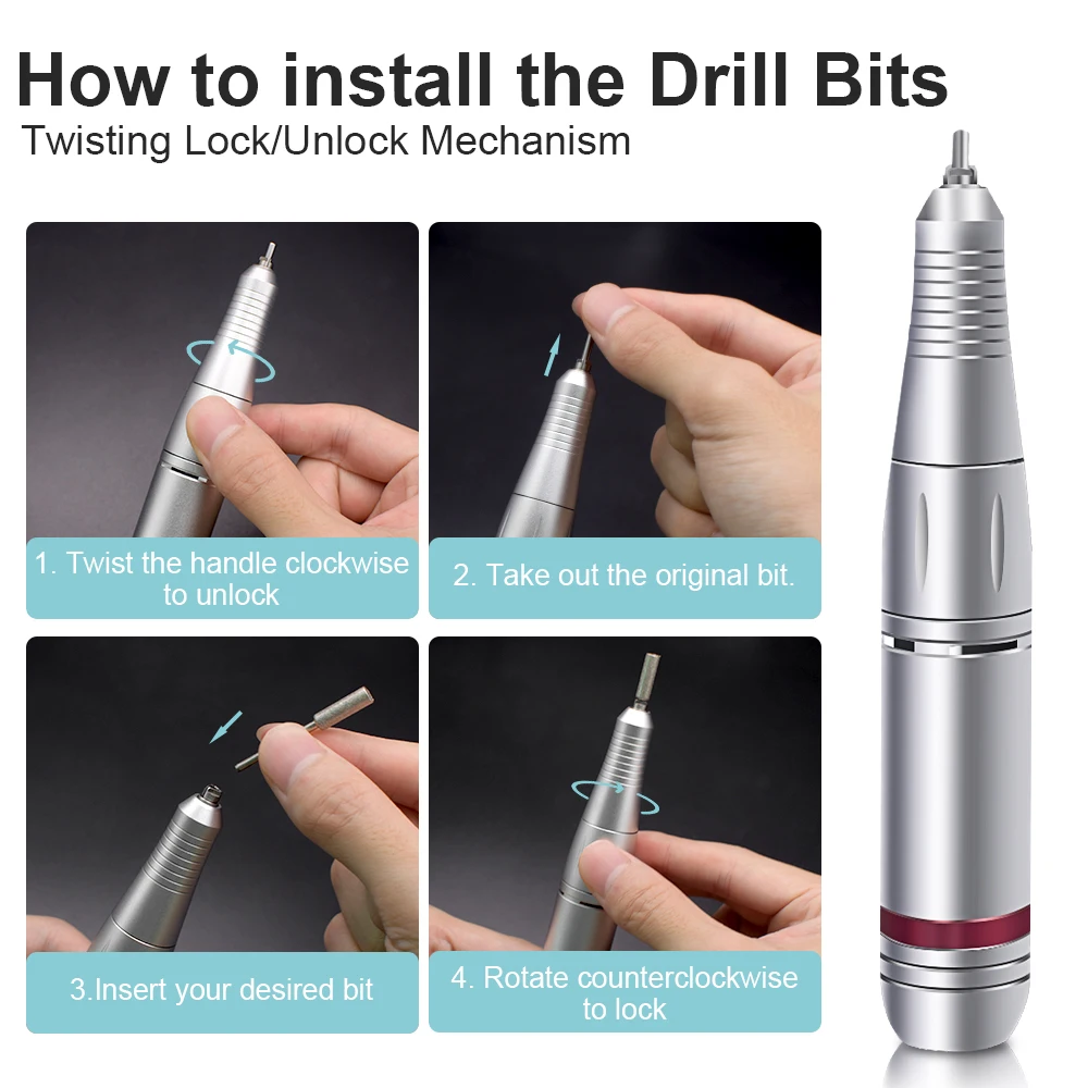 Electric Nail Drill 45000 RPM Electric Nail Drill Machine for Nails Electric File HD Display Metal Manicure Pen Professional nail lathe Sander