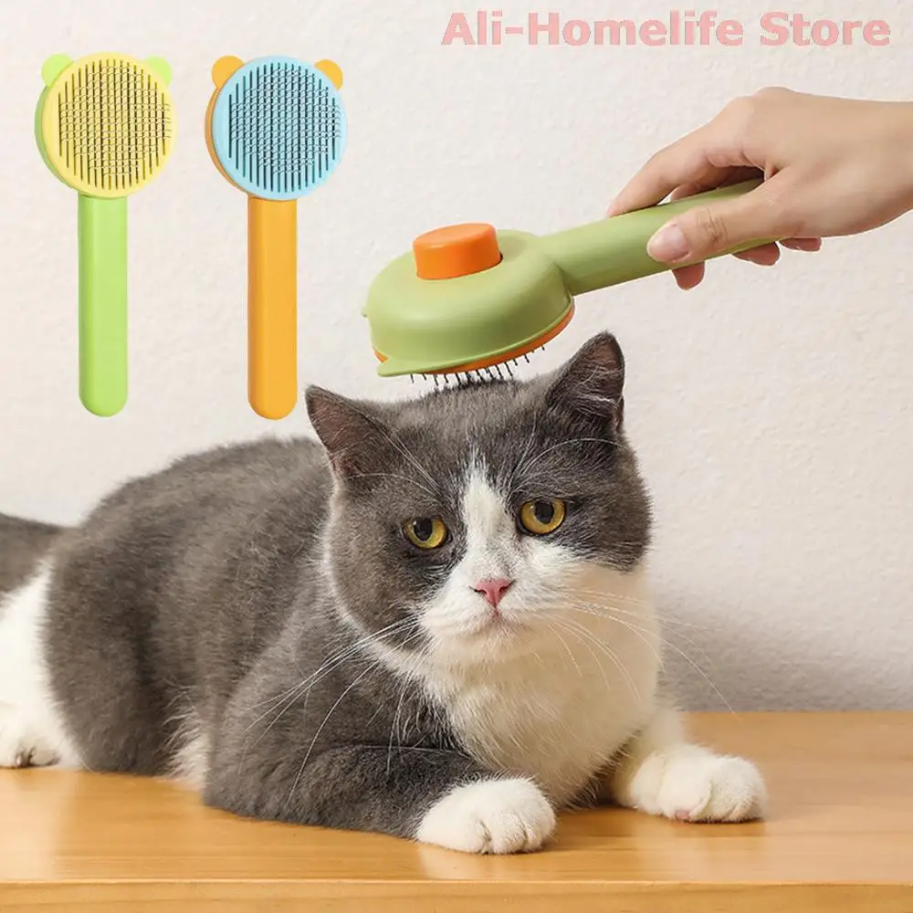 

Cute Cat Massage Comb Grooming Brush Dog Shedding Hair Removal Brush Pet Hair Cleaner Removing Tool Self Cleaning One-Click