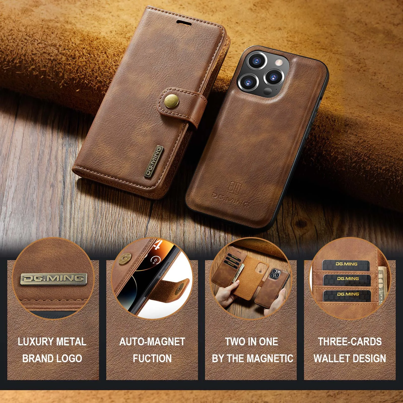 Versatile Detachable Leather Wallet Case with Magnetic Card Holder