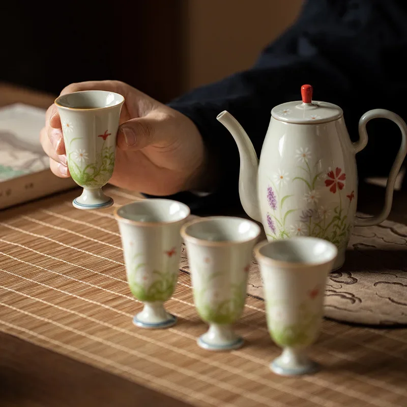 

Hand Painted Little Daisy Tea Set Chinese Imitation Song Chaise Pot Porcelain Kung Fu Tea Set Chinese Tea Set Tea Pot Set