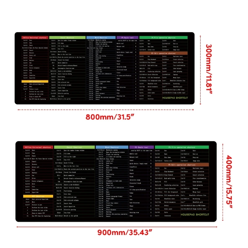 Podložka pod myš ne kolíček klávesnice rohož s rychlý zkratka klíčů odolný sešívané hran pro úřad herní 400x900mm 300x800mm