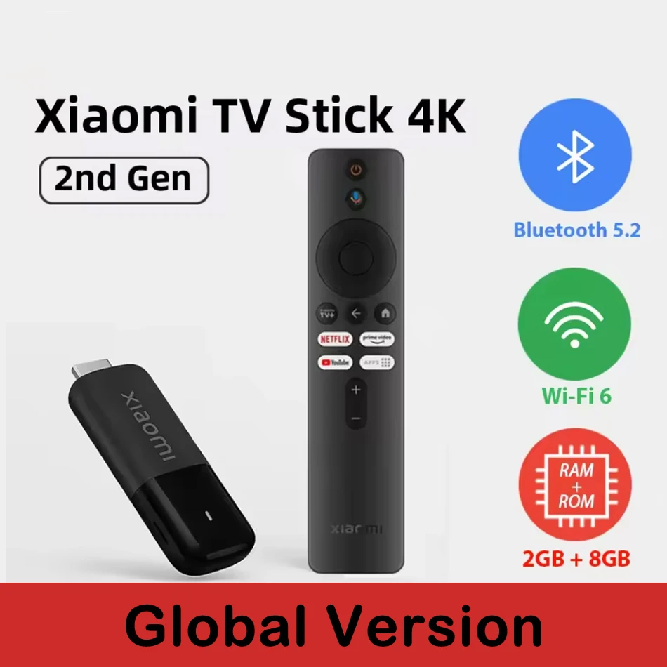 XiaomiTVStick4K2ageneraciónversiónGlobal20256nmDongledeTVdecuatronúcleosmediosdetransmisiónportátilesWifi6Bluetooth5,22GB8GB