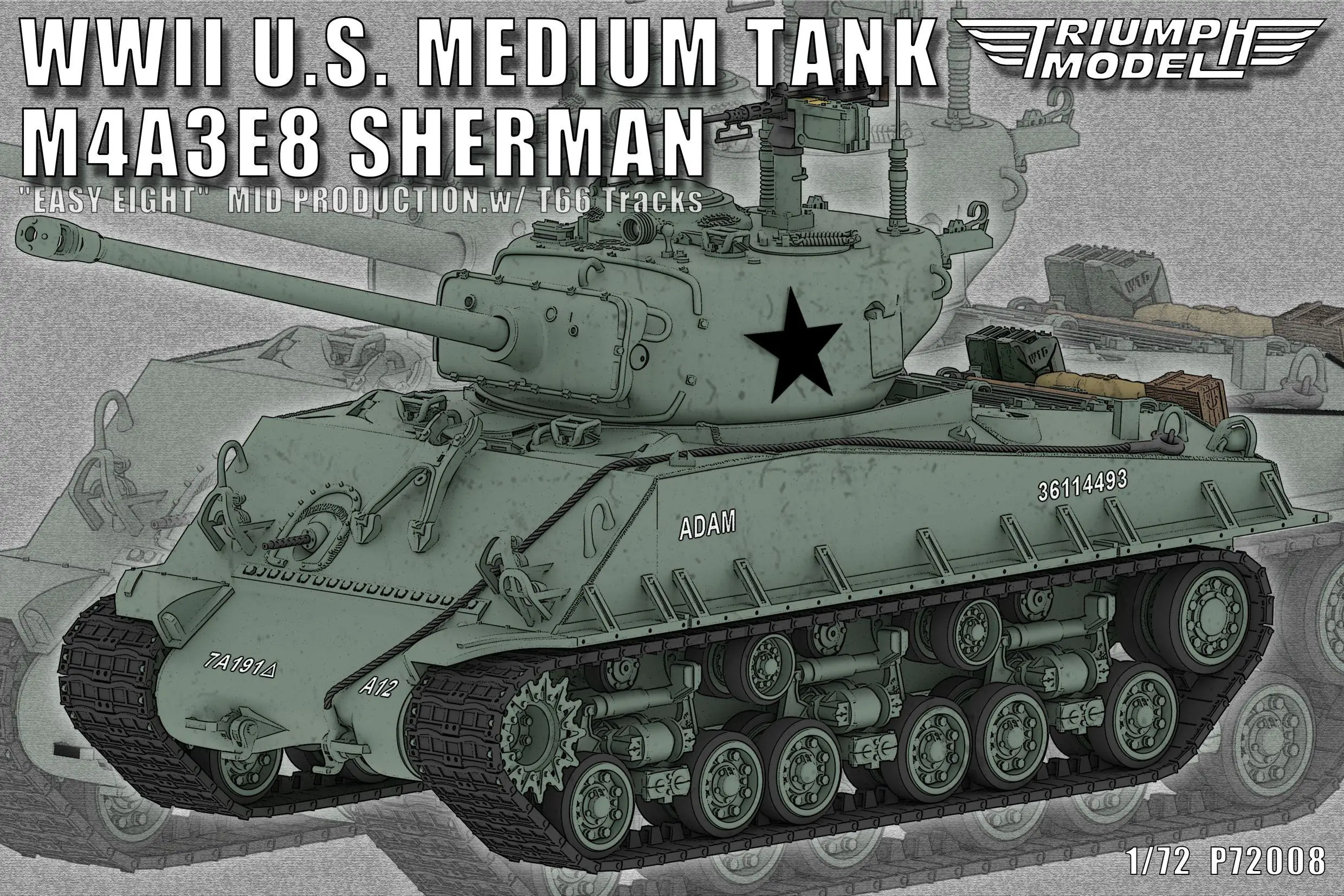 

Модель OSTRICH P72008 1/72, американский средний танк Второй мировой войны M4A3E8 Sherman «Easy Eight» Mid Production.w/ T66 гусеницы
