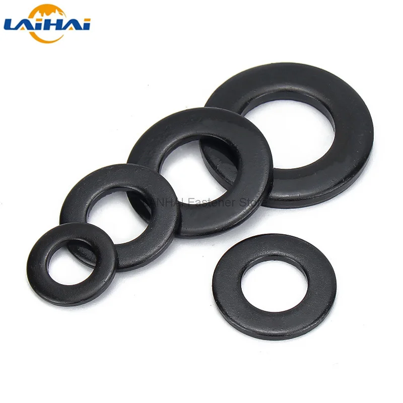5/10/25/50/100 M1.6 M2 M2.5 M3 M3.5 M4 M5 M6 M8 M10 M12 M14 M16-M24 GB97 Black Grade 8.8 Carbon Steel Flat Washer Plain Gasket carbon steel washers