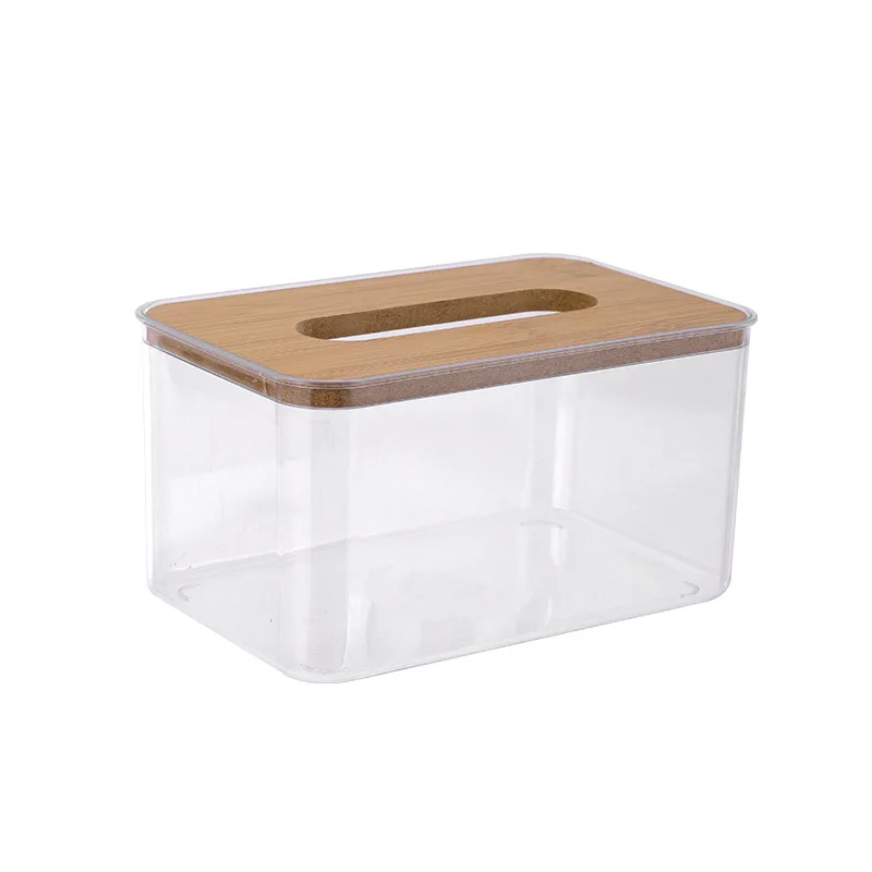 Plastic Tissue Box Wooden Lid Round/Square Napkin Holder Container Wet Tissue Paper Dispenser Case Modern Home Car Organizer 5