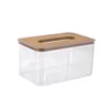 Plastic Tissue Box Wooden Lid Round/Square Napkin Holder Container Wet Tissue Paper Dispenser Case Modern Home Car Organizer 5