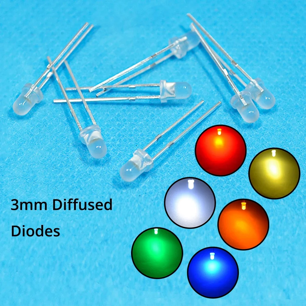 100Pcs Warm-White Red Blue Green Yellow White F3 3mm Round Diffused 2pin  DIY Lights Emitting Diodes LED Diode Lamp Bulbs Beads