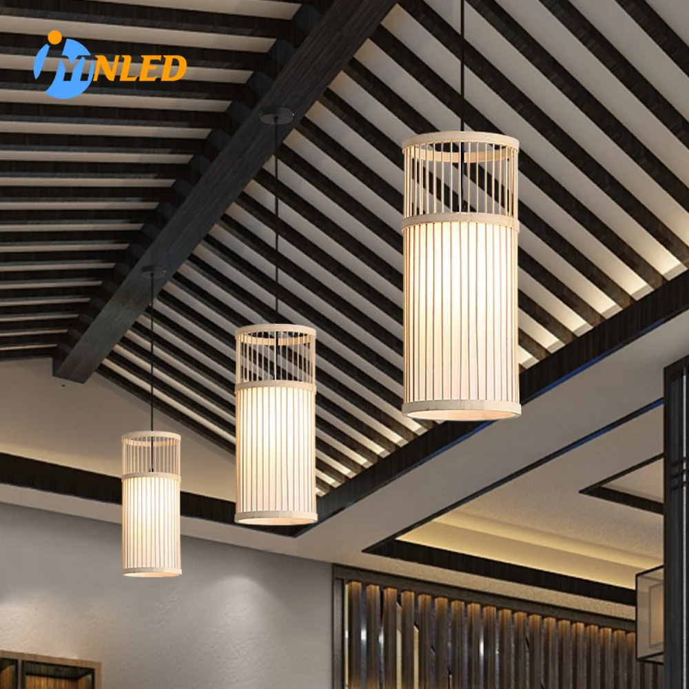 

E27 Lighting Fixtures Hanging Light Bamboo Lantern Pendant Lamp Natural Rattan Wicker Chandeliers Hand-Woven Bamboo Lampshades