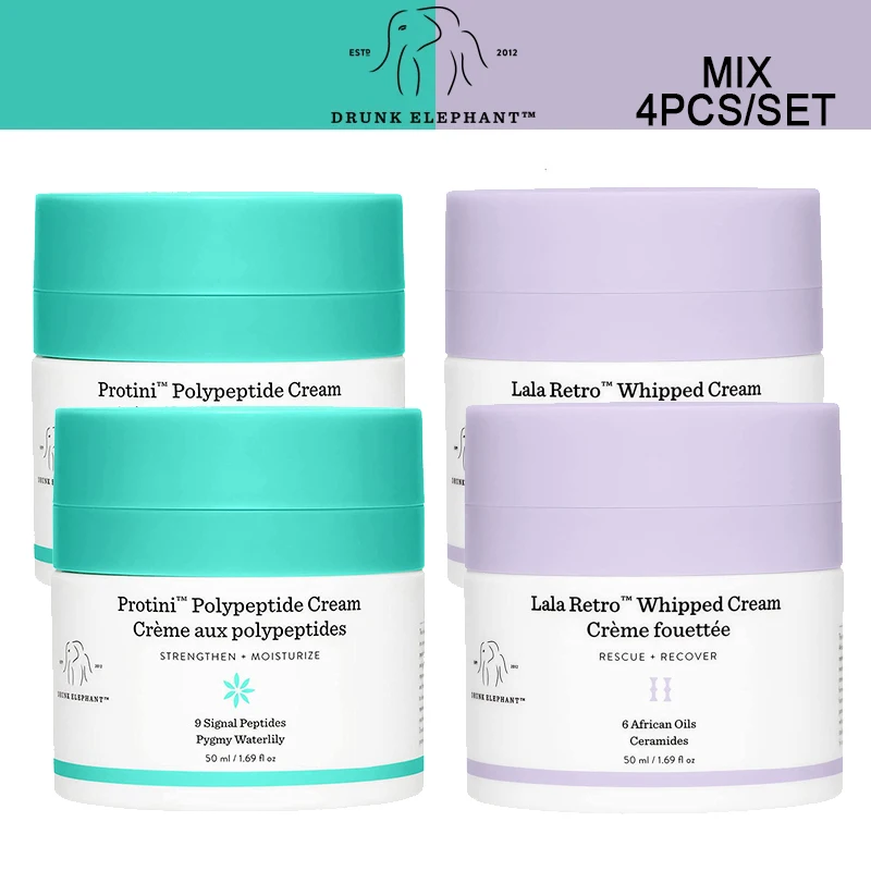 

4PCS Drunk Elephant Face Cream Skin Care Lala Retro Whipped Cream Protini Polypeptide Cream Moisturize Primer Repair Soothing