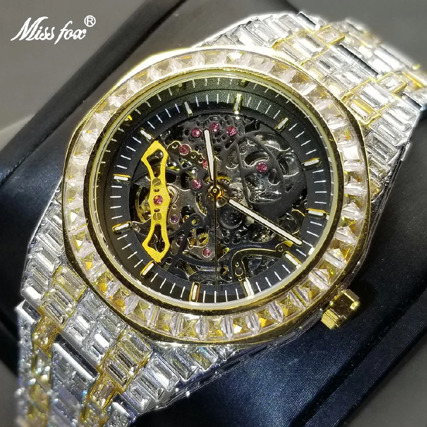 

New 2023 New Mechanical Watch For Men Luxury Full Moissanite Automatic Wristwatch Hip Hop Fashion Bling Male Watches Best Sale