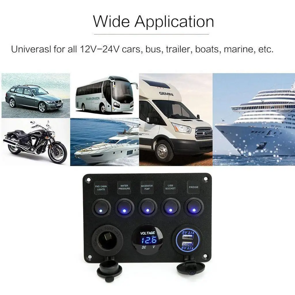 Pannello Interruttori A Levetta On-Off A 5 Gang 2 Usb 12V/24V Per Auto Barca Marine Truck Camper Dropshipping Buono