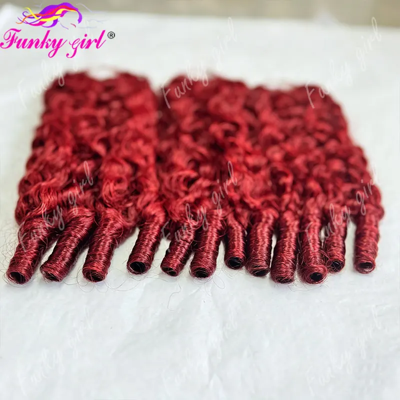 99J Burgundy Feather Crochet Hair 100% Human Hair Burmese Curly Human Crochet Hair For Women 300g Pre-Separated Feather Crochet 5