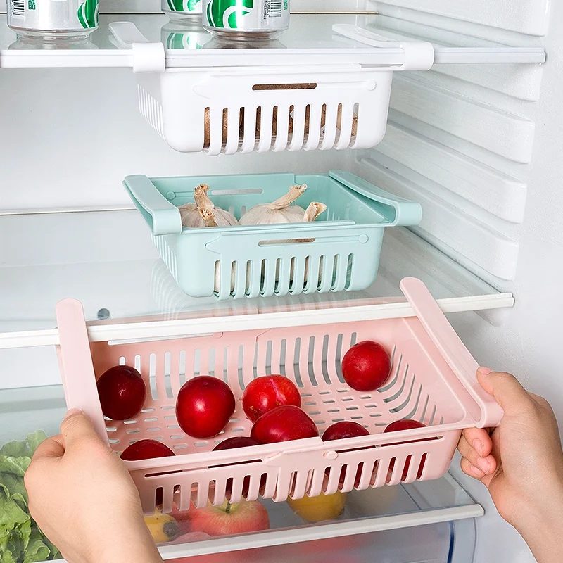 1PC Adjustable Stretchable Fridge Organizer Drawer Basket Refrigerator Pullout Drawers Fresh