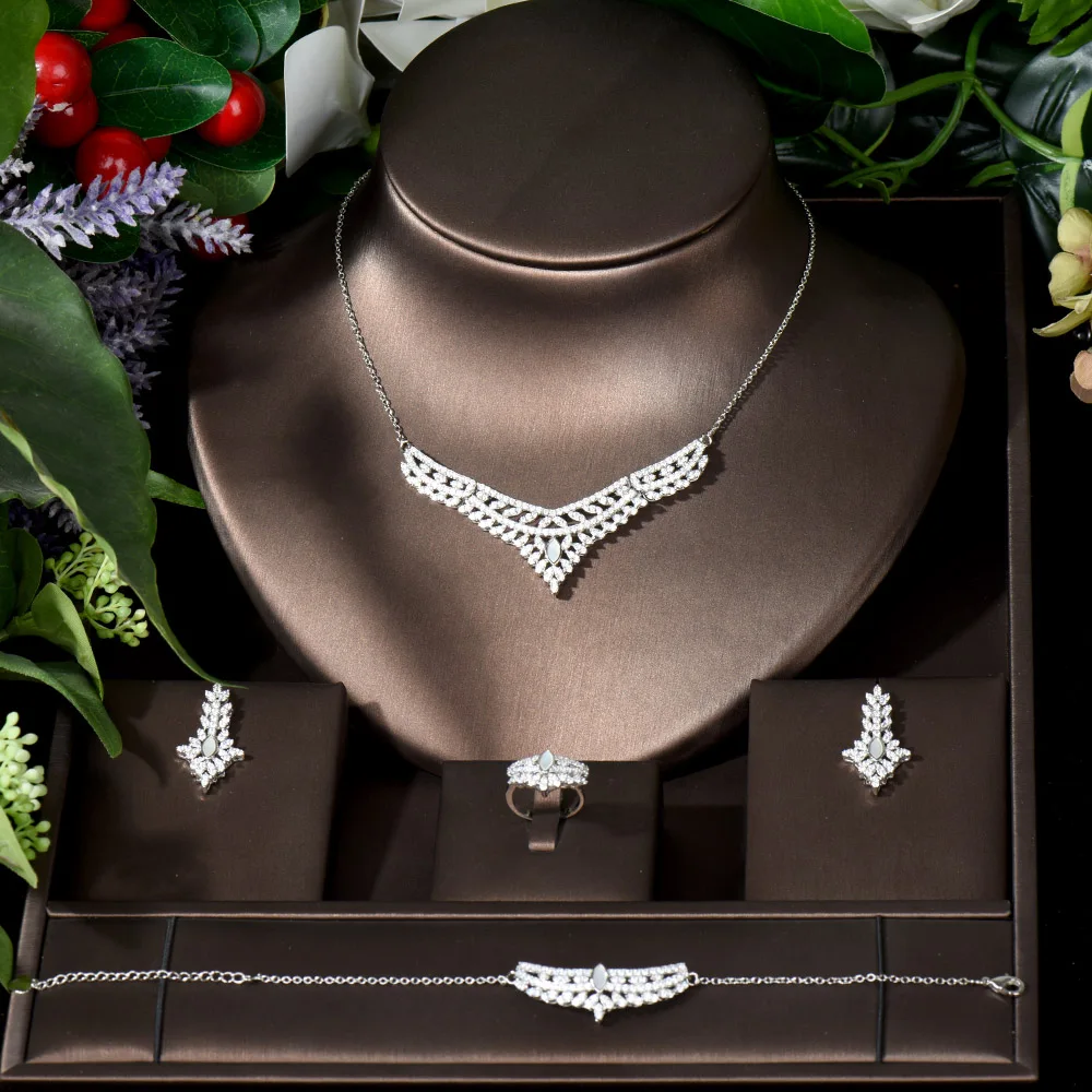 

Fashion Simple 4pcs Cubic Zirconia Necklace and Earring Set Chain Link Jewelry Set for Dubai Nigeria Women Wedding bijoux N-764