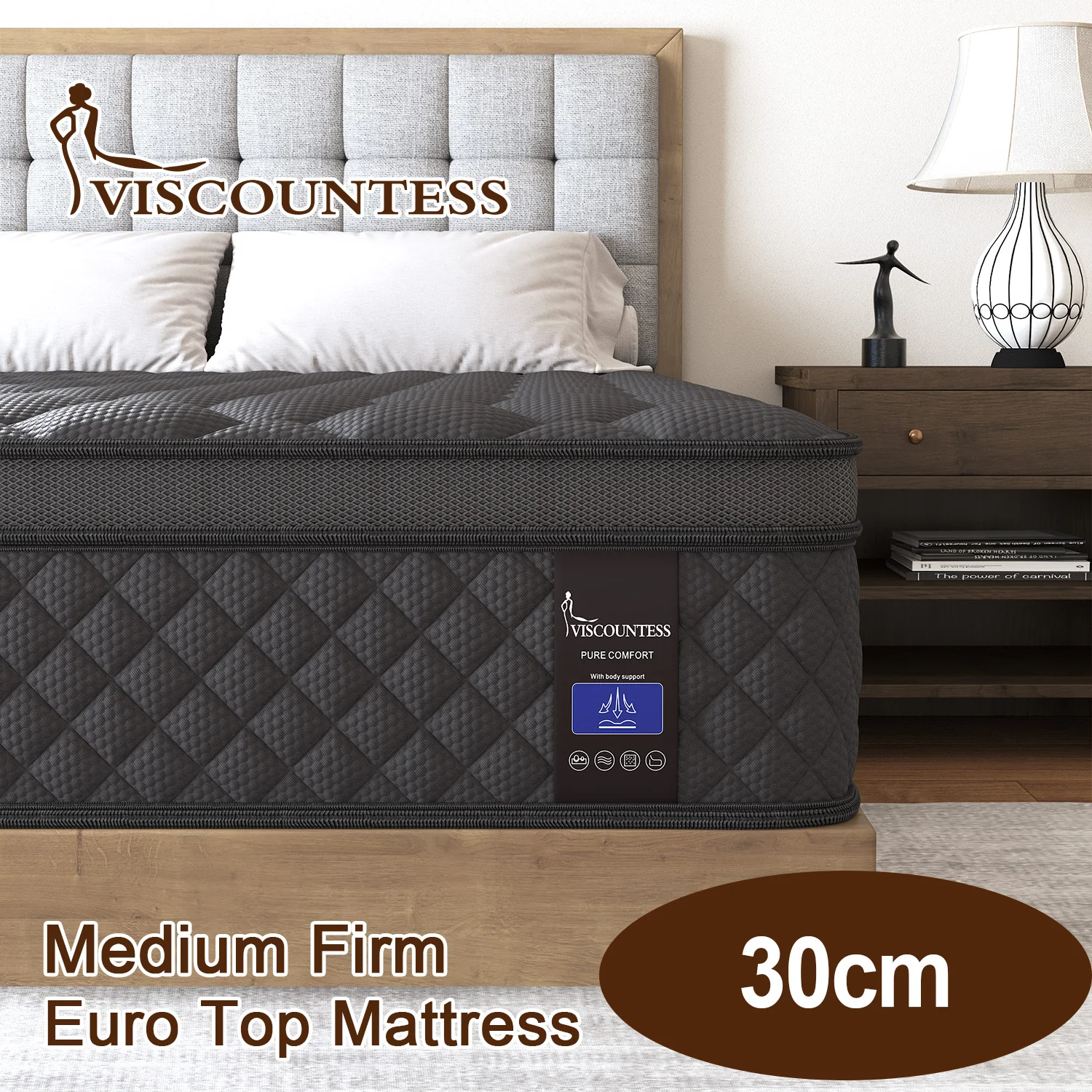 Viscountess Queen Size Mattress Euro Top Memory Foam Bed 30cm - 1