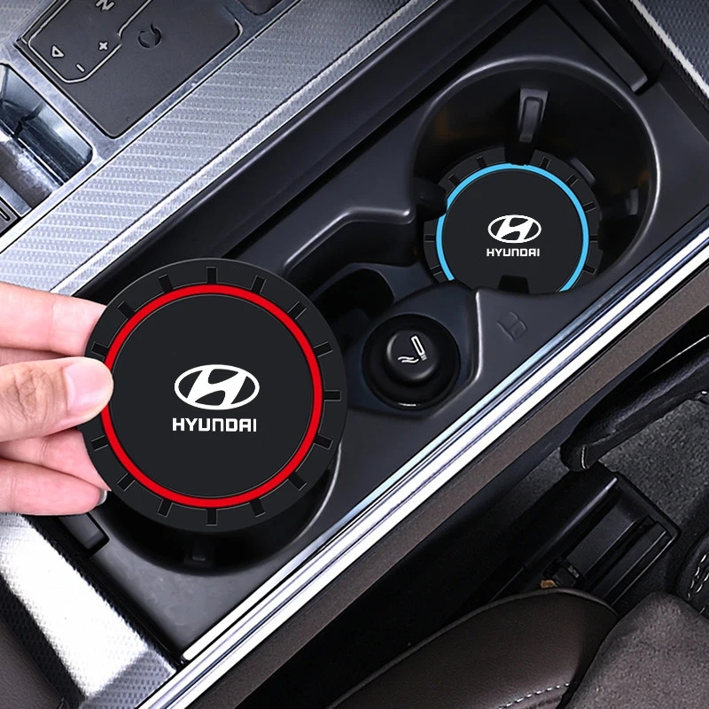 2Pcs PVC Silicone Car Water Cup Mat Slots Non-Slip Pad for Hyundai Creta SantaFe Kona Genesis Equus Coupe Azera ioniq Accessory door protective film