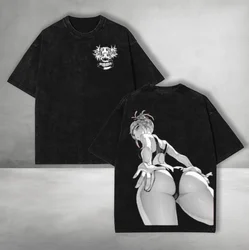 Vintage Washed Anime Graphic Men’s Cotton T - Shirt - Casual Loose Streetwear Tee - XXL (Black)