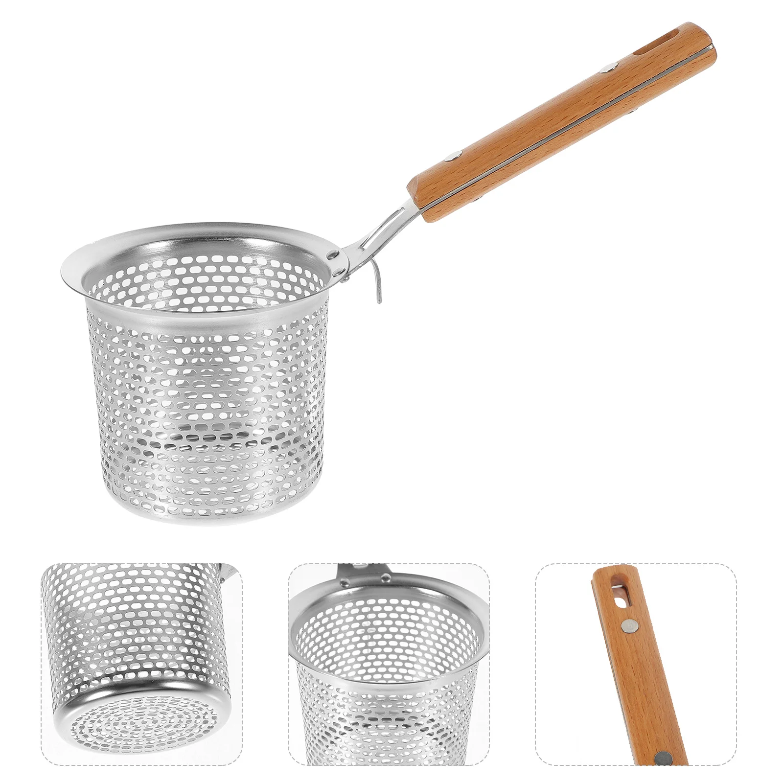 

Spaghetti Strainer Spoon Stainless Steel Food Strainer Wooden Handle Noodle Basket