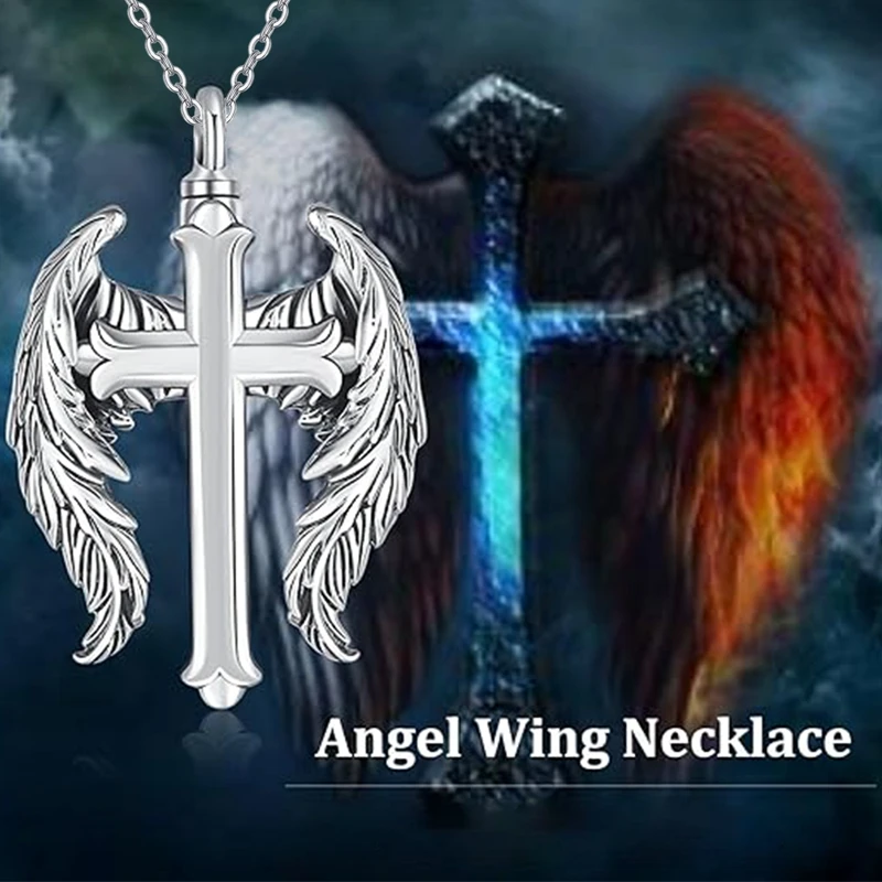 Cross Wing Cremation Jewelry for Ashes Urn Necklace Memorial Keepsake Pendant