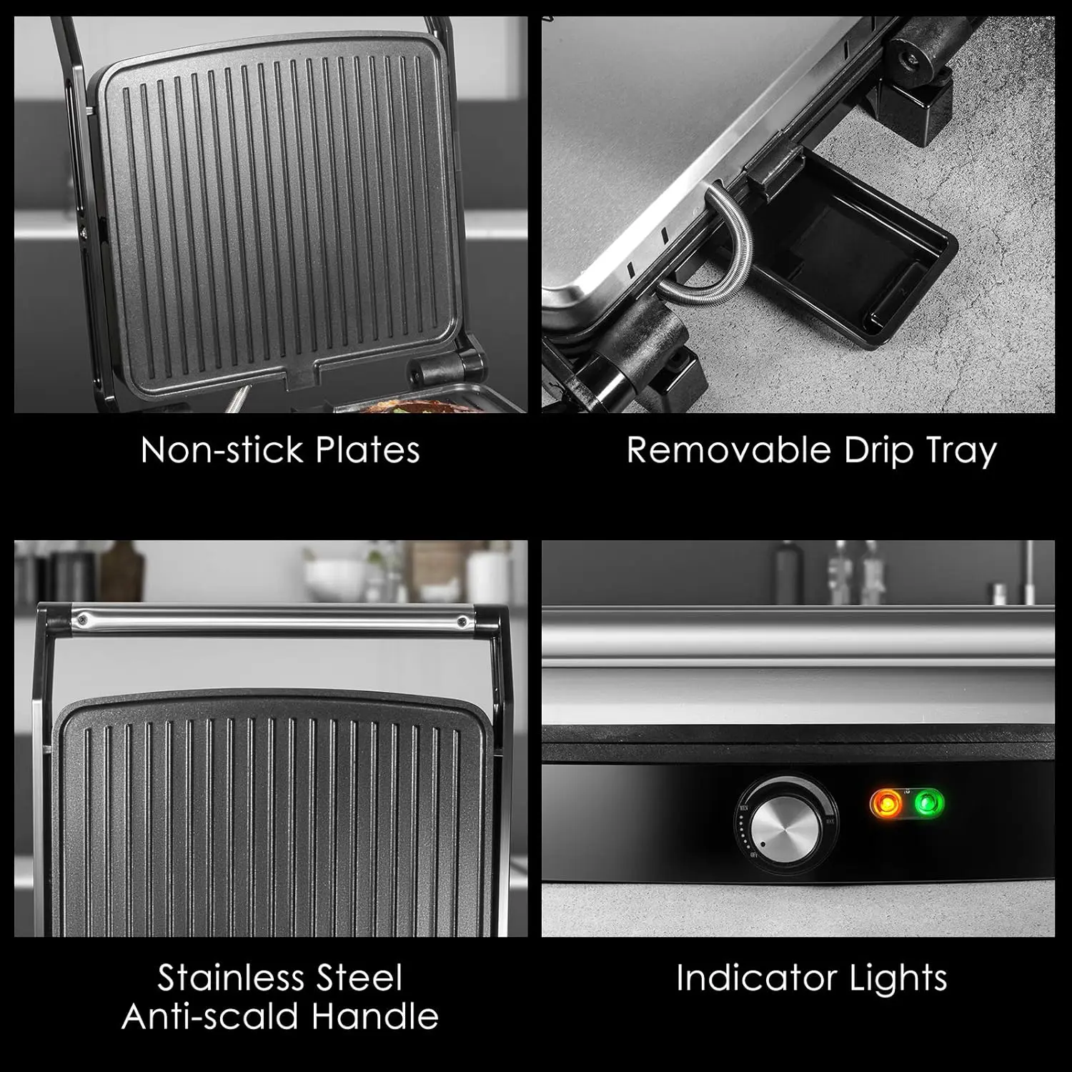 1200W Panini Press Grill with Adjustable Temperature, 4-Slice Indoor Grill, 180° Open Sandwich Maker with Drip Tray 7