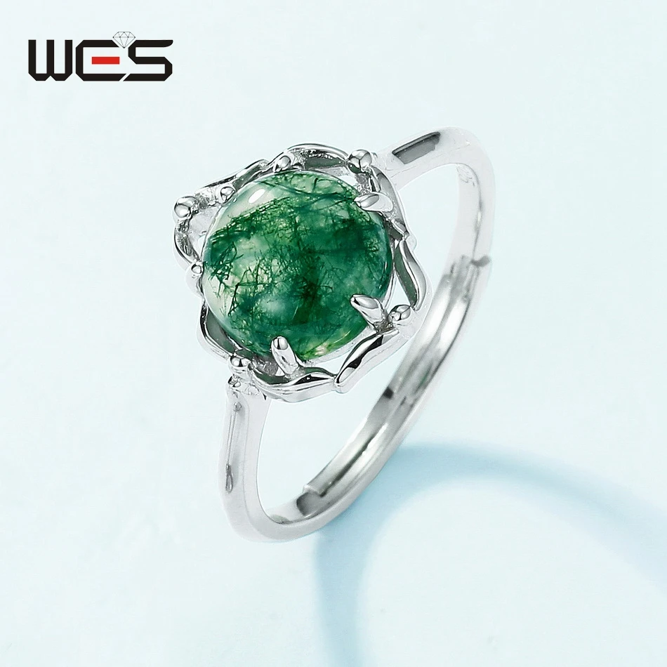 WES 100% 925 Sterling Silver Natural 8*8mm Moss Agate Rings For Woman Gemstone Wedding Fine Jewelry Valentine Gifts Engagement WES 100% 925 Sterling Silver Natural 8*8mm Moss Agate Rings For Woman Gemstone Wedding Fine Jewelry Valentine Gifts Engagement