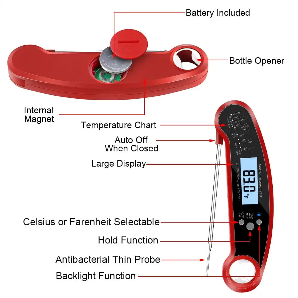 Digital Kitchen Food Digital Thermometer For Meat Water Milk Cooking Grilling Outdoor BBQ Waterproof Instant Read - 5