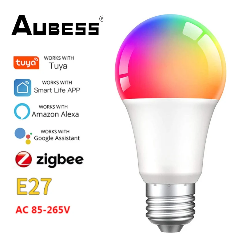 

Zigbee E27 Smart Light Bulb 9/12/15/18W Tuya Smart Home Dimmable LED Lights Lamp RGB+CW+WW Voice Control By Alexa Google Home